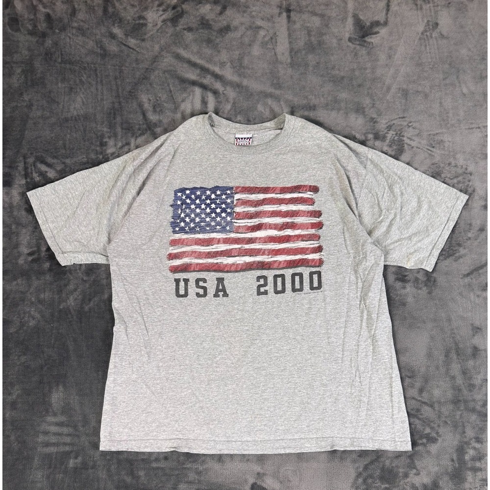 Y2K Sonoma USA 2000 American Flag Tee Shirt Gray Size XL Vintage Patriotic